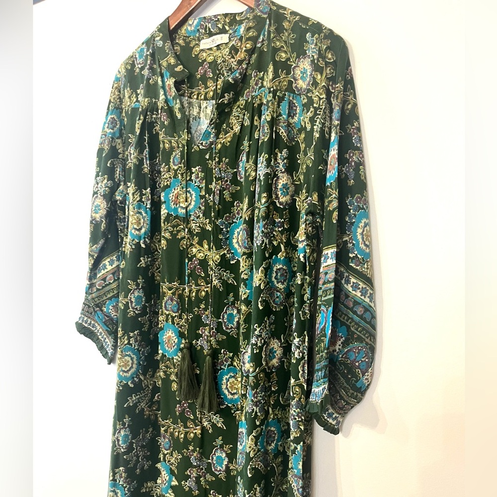 Natural Life Dara Green Floral Tie, boho V-neck Boho Oversized midi maxi dress S - Picture 4 of 10